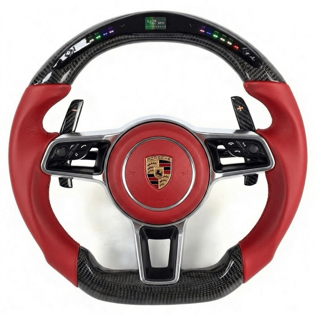 2018+ Porsche - Red Carbon Fiber Steering Wheel With Led Display