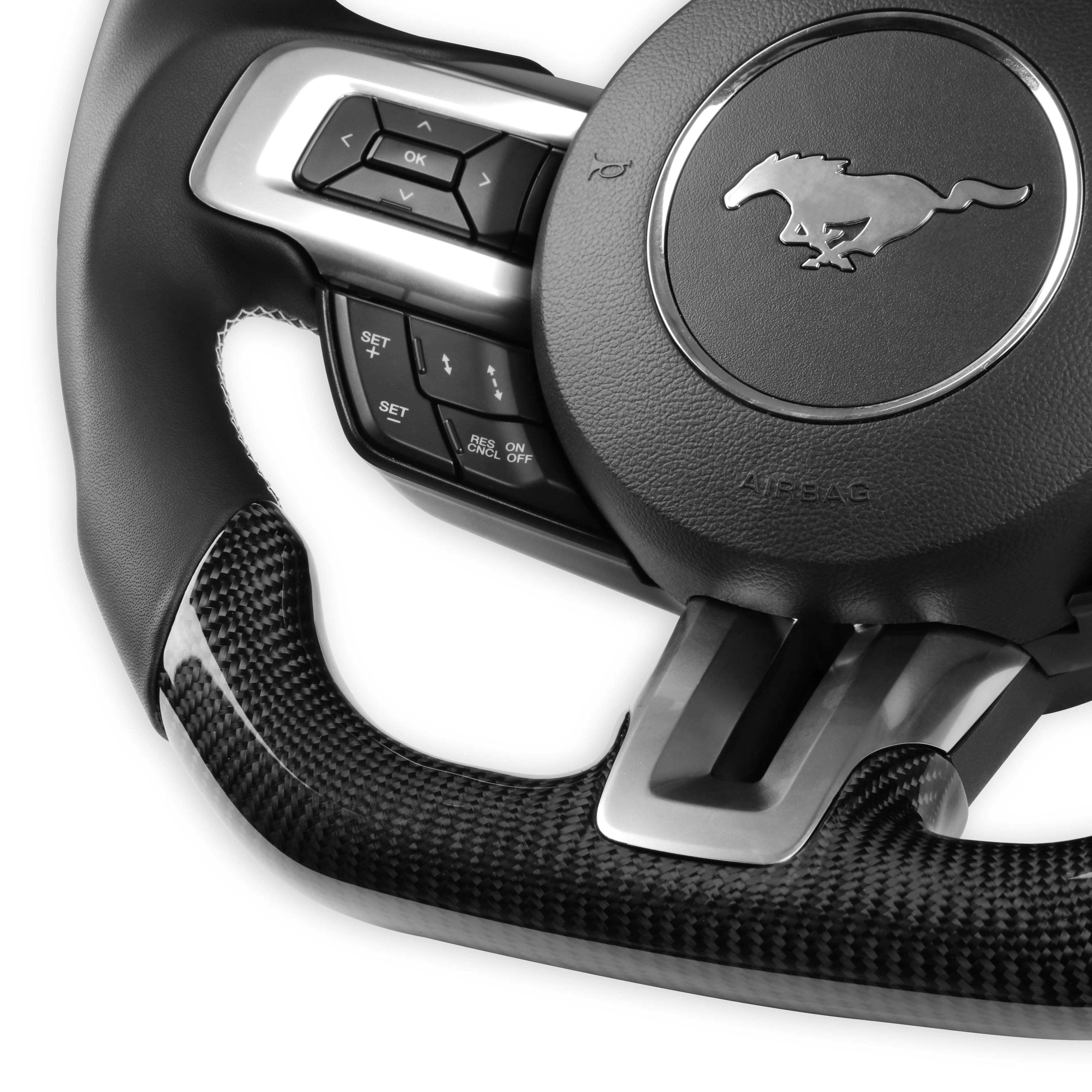 (2015-2017) Ford Mustang - Carbon Fiber Steering Wheel With Leather Grips - American Steering
