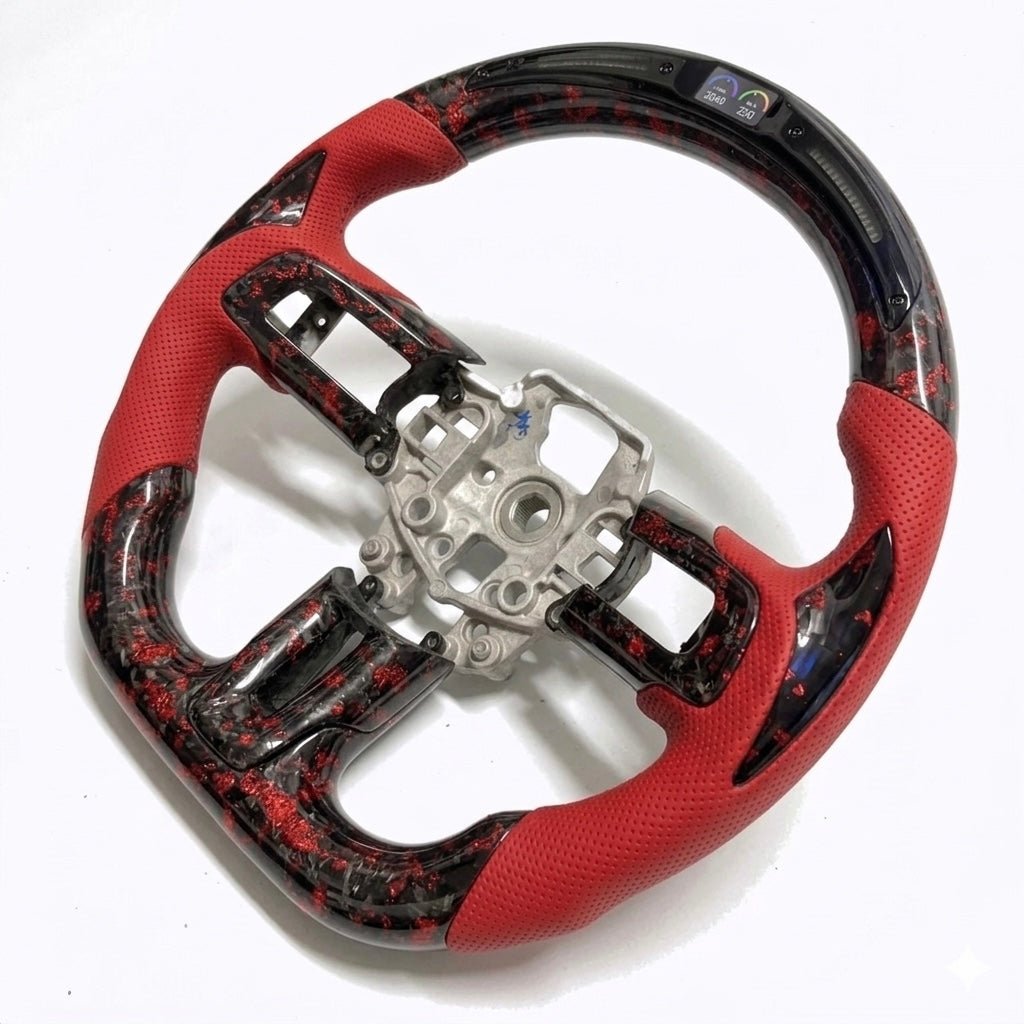 Ford Mustang (2018–2023) - Gloss Carbon Fiber Steering Wheel with Leather & Led Display