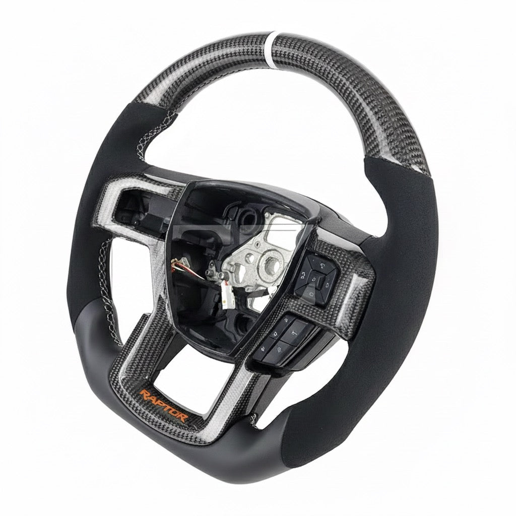 (2015-2020) Ford Raptor F150/F250/F350 – Carbon Fiber With Leather & Alcantara Steering Wheel - American Steering