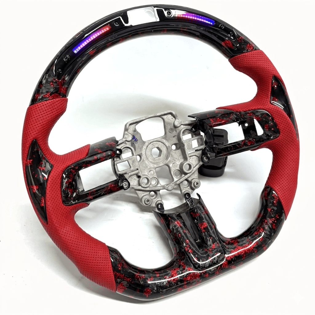Ford Mustang (2018–2023) - Gloss Carbon Fiber Steering Wheel with Leather & Led Display