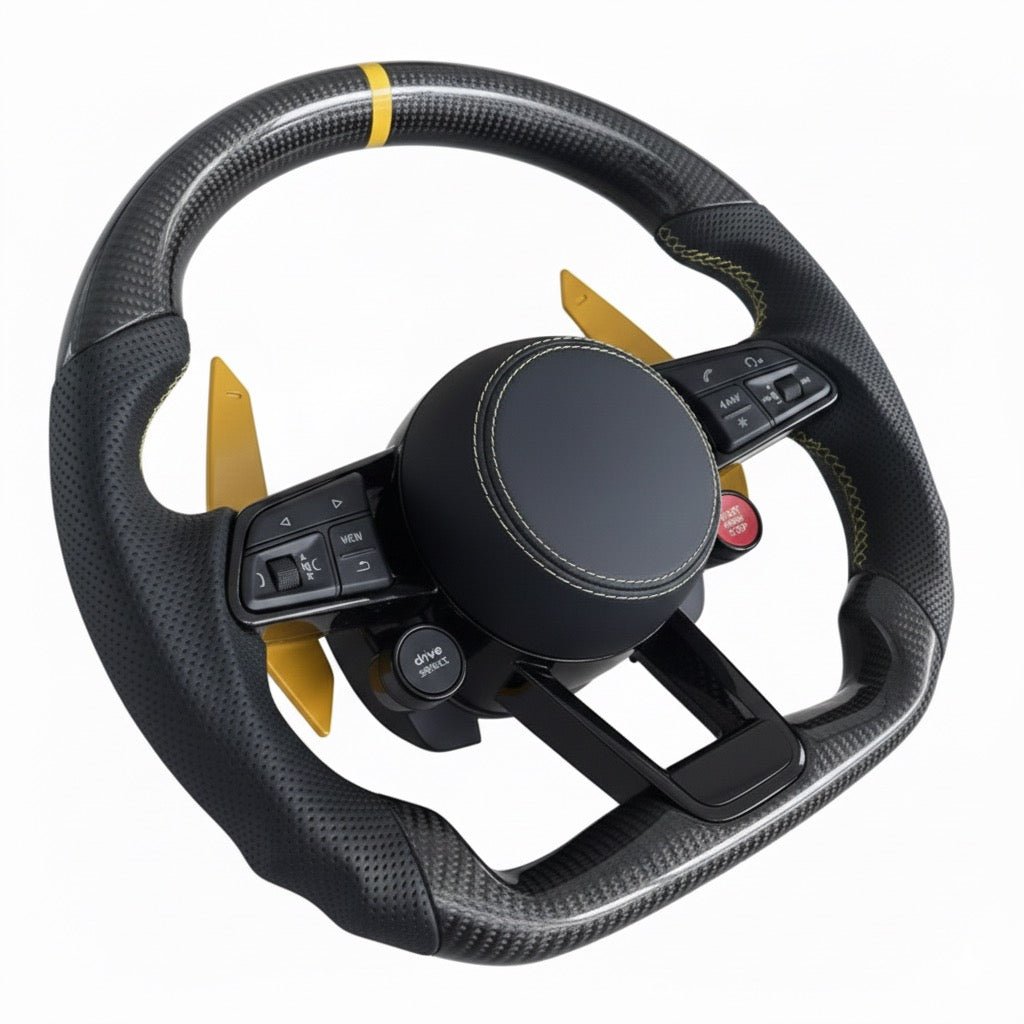 2017+ Audi S3/S4/S5/S7/RS3/RS4/RS5/RS6/RS7/R8 - Carbon Fiber Steering Wheel With Leather - American Steering