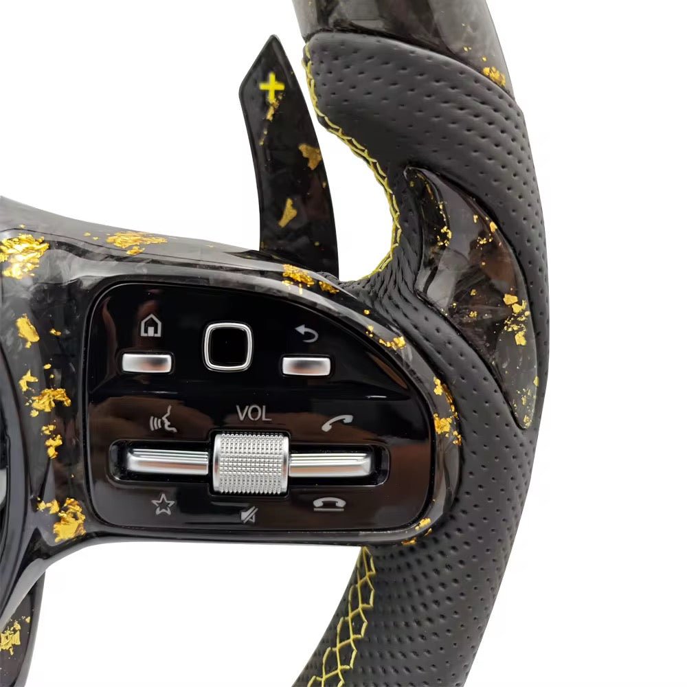 Gold forged carbon fiber steering wheel with leather for 2017-2021 Mercedes-Benz by American Steering.