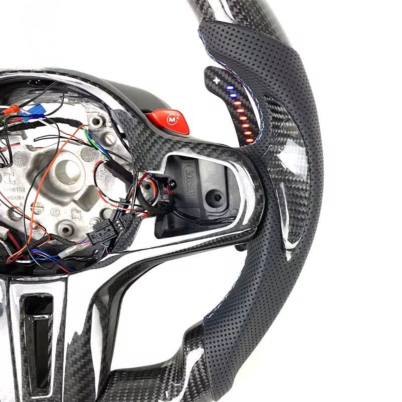 (2020+) BMW M2/M3/M4/M5/M8 - Leather Carbon Fiber Steering Wheel With Led - American Steering