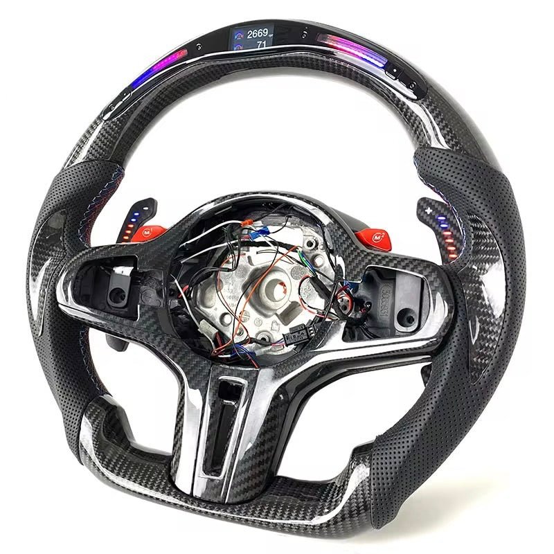 (2020+) BMW M2/M3/M4/M5/M8 - Leather Carbon Fiber Steering Wheel With Led - American Steering