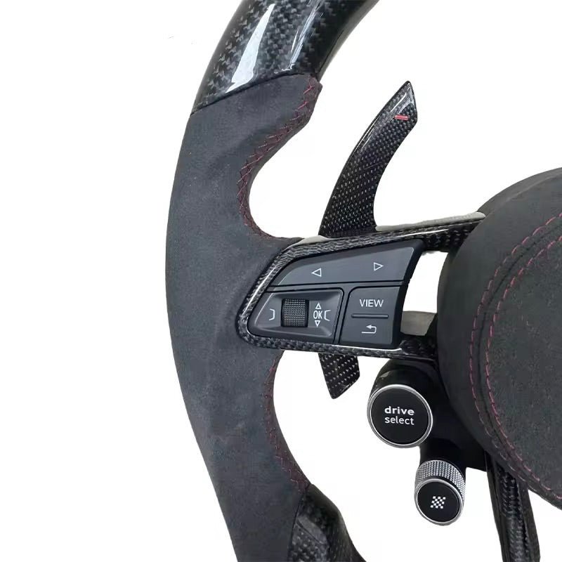 2017+ Audi S3/S4/S5/S7/RS3/RS4/RS5/RS6/RS7/R8 - Carbon Fiber With Alcantara & Led Display Steering Wheel - American Steering