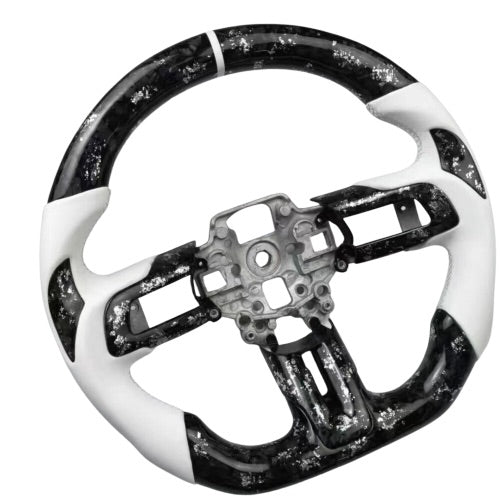 (2015-2023) Ford Mustang - Forged Carbon Fiber & White Leather Performance Steering Wheel - American Steering