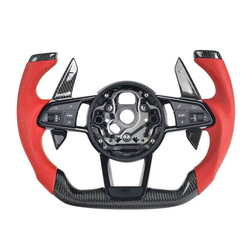 2017+ Audi S3/S4/S5/S7/RS3/RS4/RS5/RS6/RS7/R8 - F1 Style Carbon Fiber Steering Wheel With Leather - American Steering