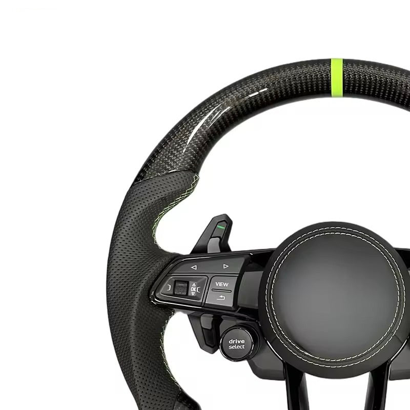 2017+ Audi S3/S4/S5/S7/RS3/RS4/RS5/RS6/RS7 - Carbon Fiber Steering Wheel With Leather - American Steering