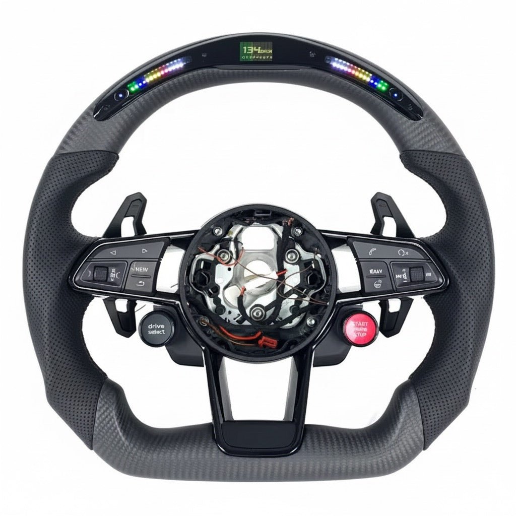2017+ Audi S3/S4/S5/S7/RS3/RS4/RS5/RS6/RS7 - Matte Carbon Fiber With Alcantara & Led Display Steering Wheel - American Steering