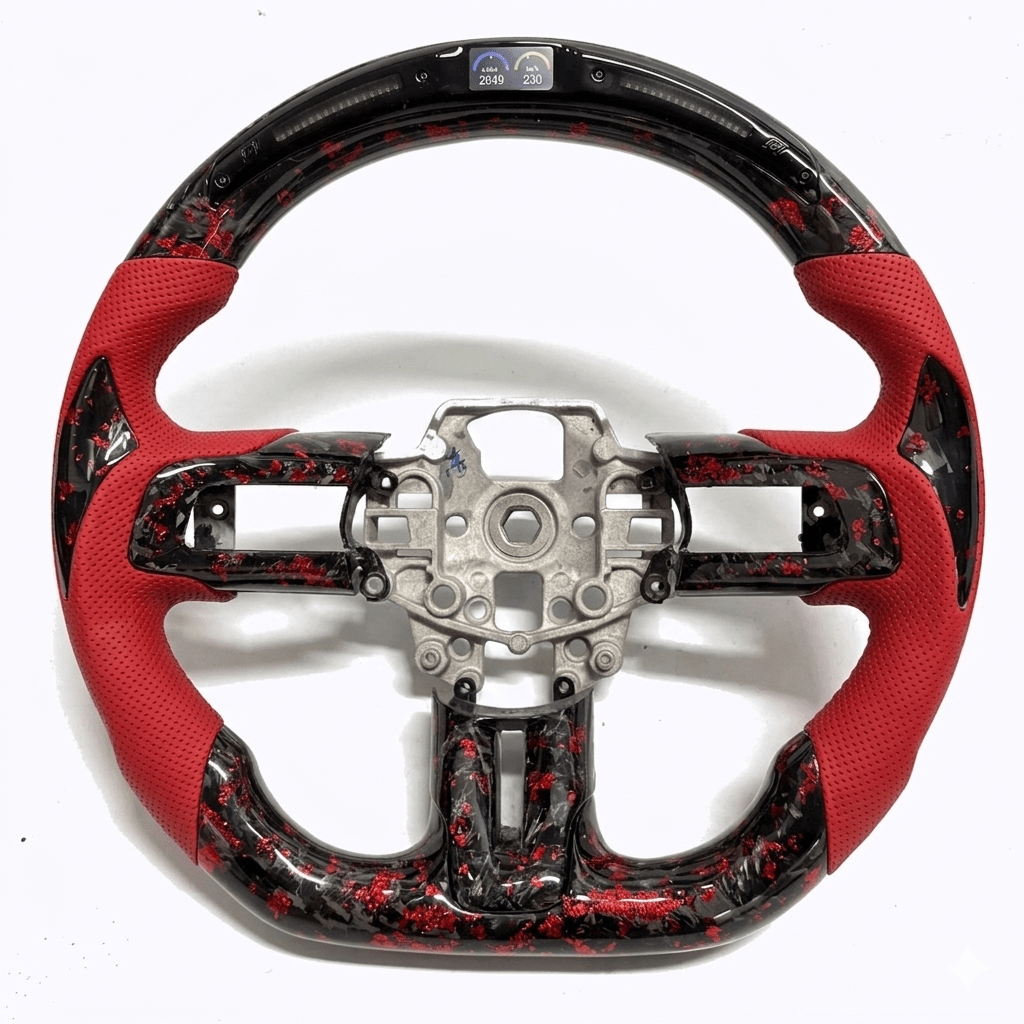 Ford Mustang (2018–2023) - Gloss Carbon Fiber Steering Wheel with Leather & Led Display