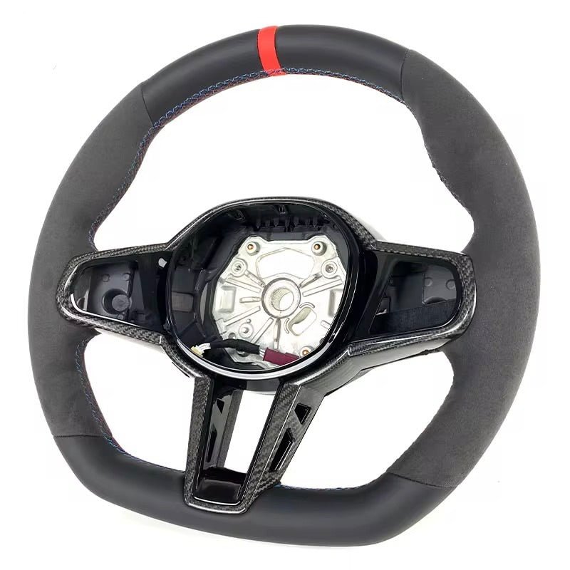 BMW G20 G30 G80 G82 G87 M2 M3 M4 M340I - Custom Leather With Alcantara Carbon Fiber Steering Wheel