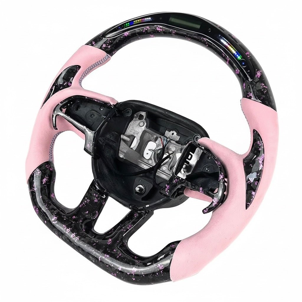 2015-2023 Dodge Durango/Charger/Challenger - Pink Forged Carbon Fiber Steering Wheel With Leather & Led Display - American Steering