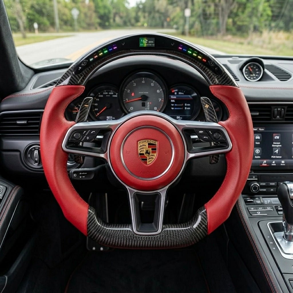2018+ Porsche - Red Carbon Fiber Steering Wheel With Led Display