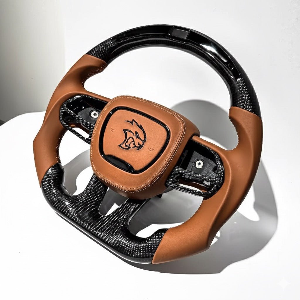 2015-2023 Dodge Charger/Challenger/Durango - Carbon Fiber Steering Wheel With Leather and Led Display - American Steering