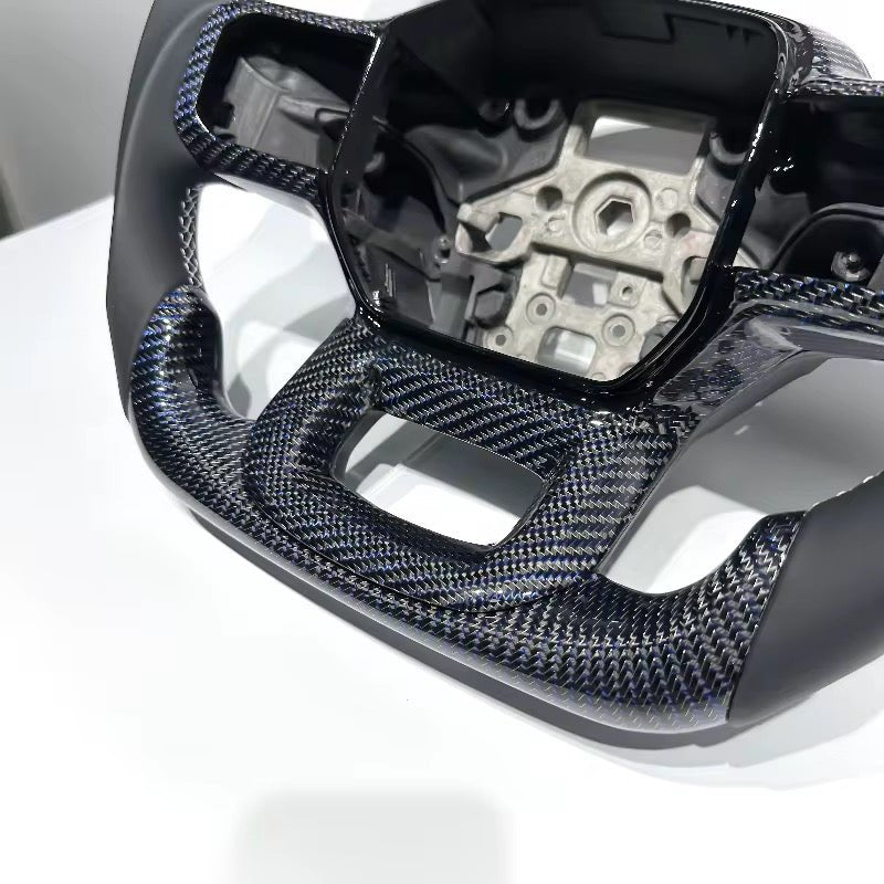 Ford Raptor - Custom Blue Carbon Fiber Steering Wheel With Leather Grips