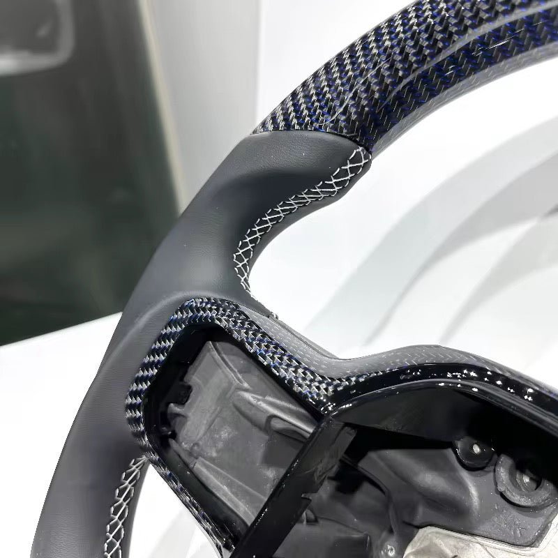 (2021-2024) Ford Raptor F150 – Blue Carbon Fiber With Leather Steering Wheel - American Steering
