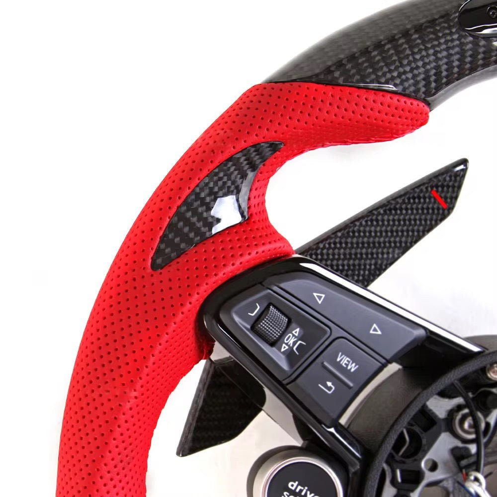 2017+ Audi S3/S4/S5/S7/RS3/RS4/RS5/RS6/RS7/R8 - Carbon Fiber With Alcantara & Led Display Steering Wheel - American Steering