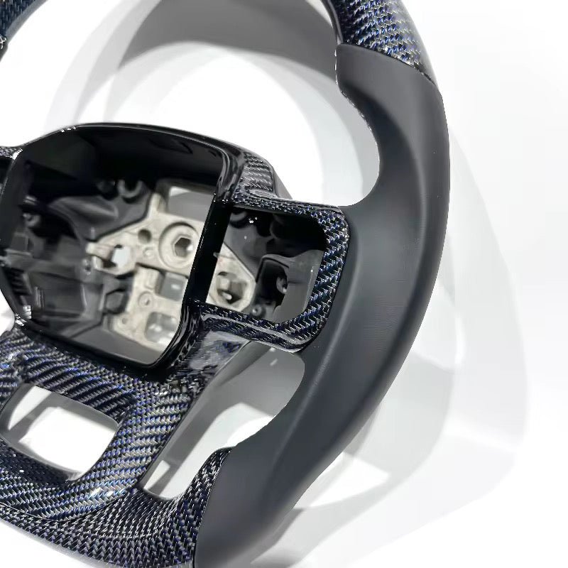 (2021-2024) Ford Raptor F150 – Blue Carbon Fiber With Leather Steering Wheel - American Steering