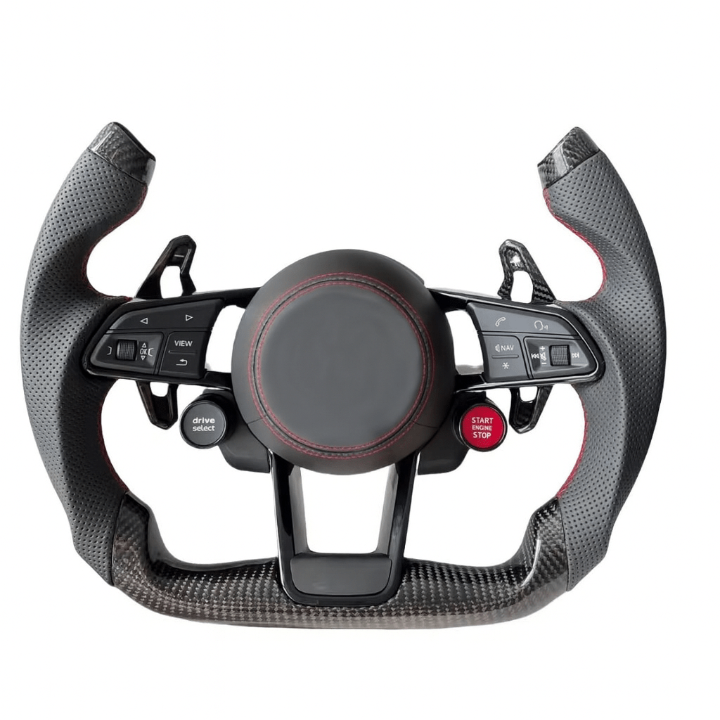 2017+ Audi S3/S4/S5/S7/RS3/RS4/RS5/RS6/RS7/R8 - F1 Style Carbon Fiber Steering Wheel With Leather - American Steering