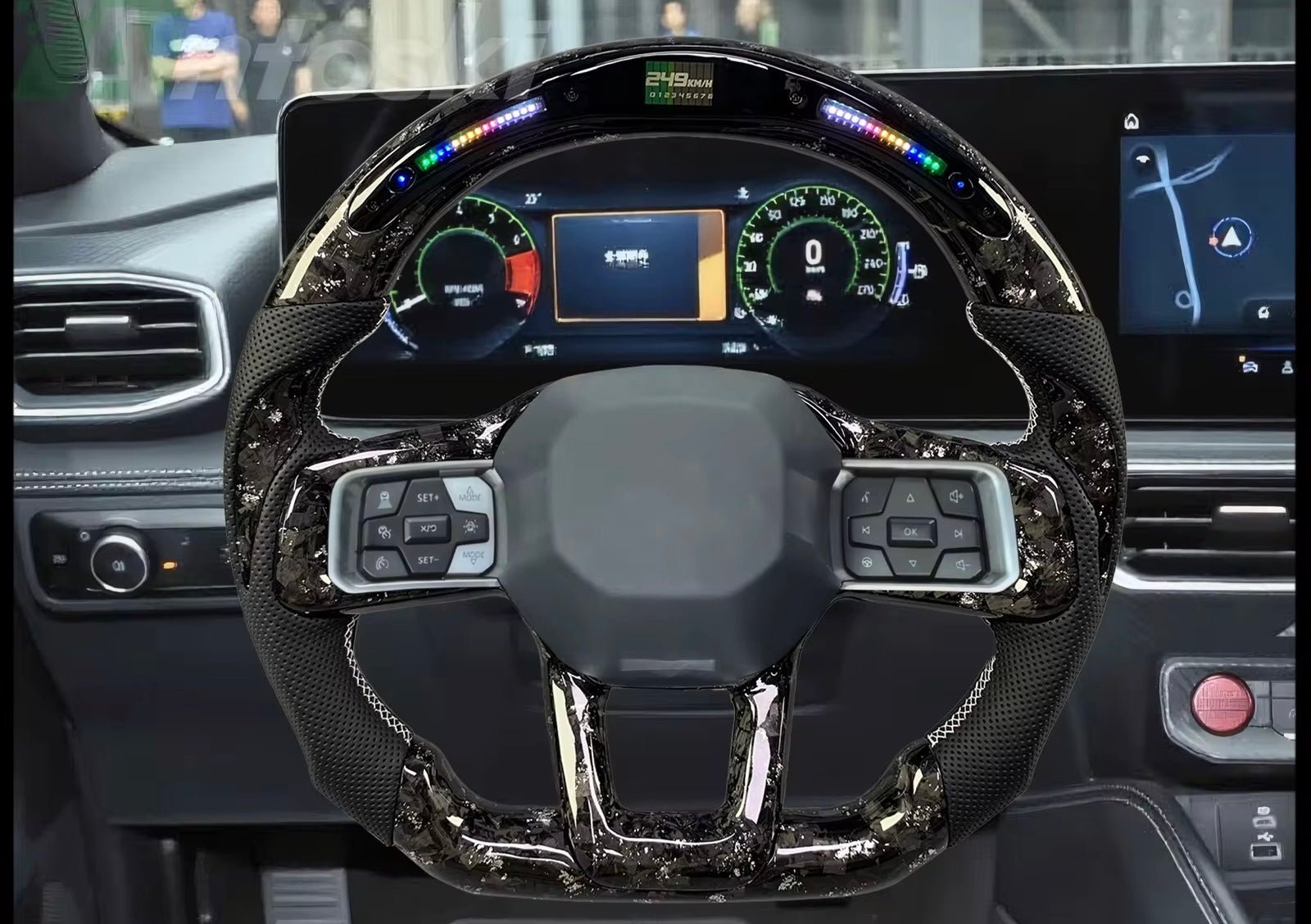 (2018-2023) Ford Mustang - Led Forged Carbon Fiber With Leather Steering Wheel - American Steering