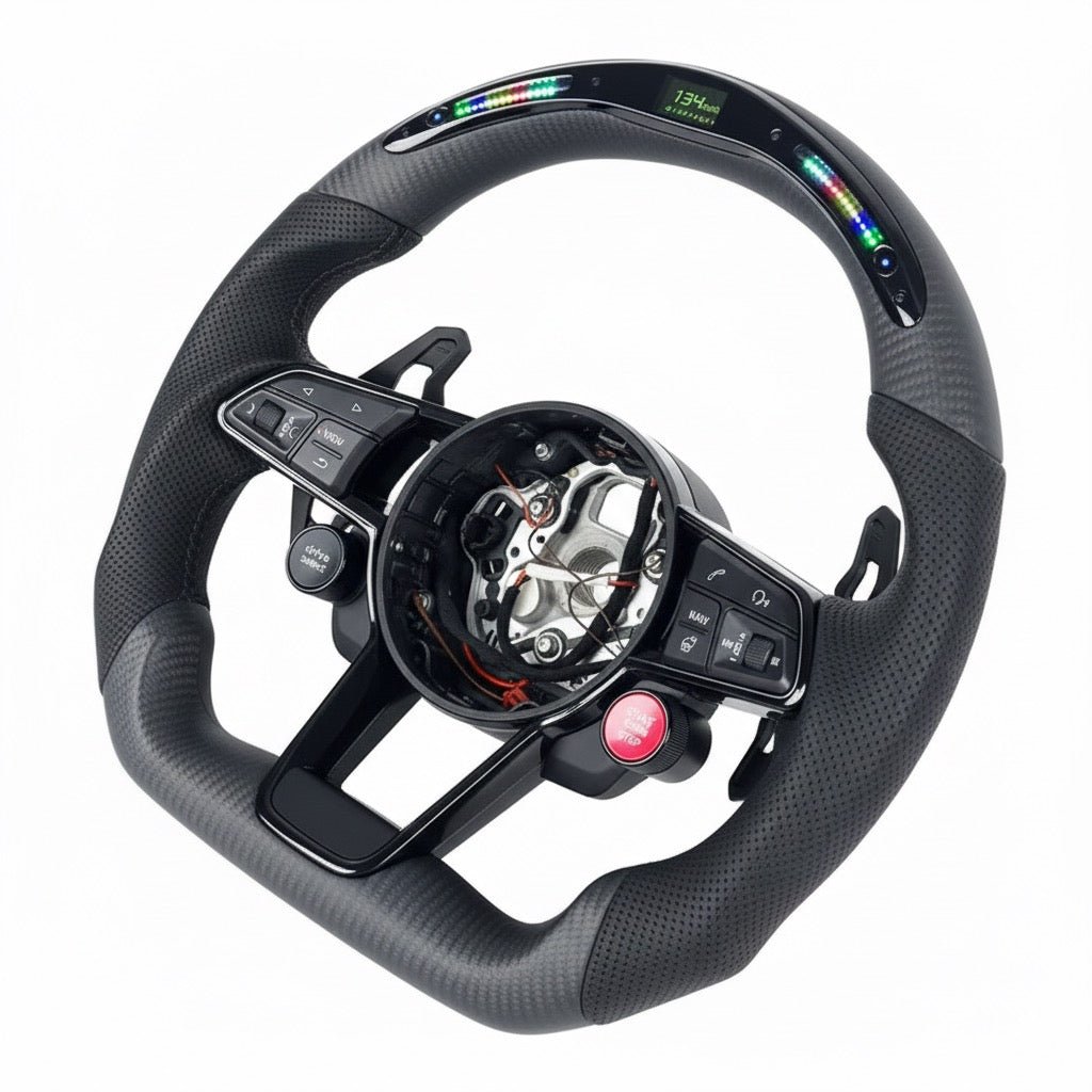 2017+ Audi S3/S4/S5/S7/RS3/RS4/RS5/RS6/RS7 - Matte Carbon Fiber With Alcantara & Led Display Steering Wheel - American Steering