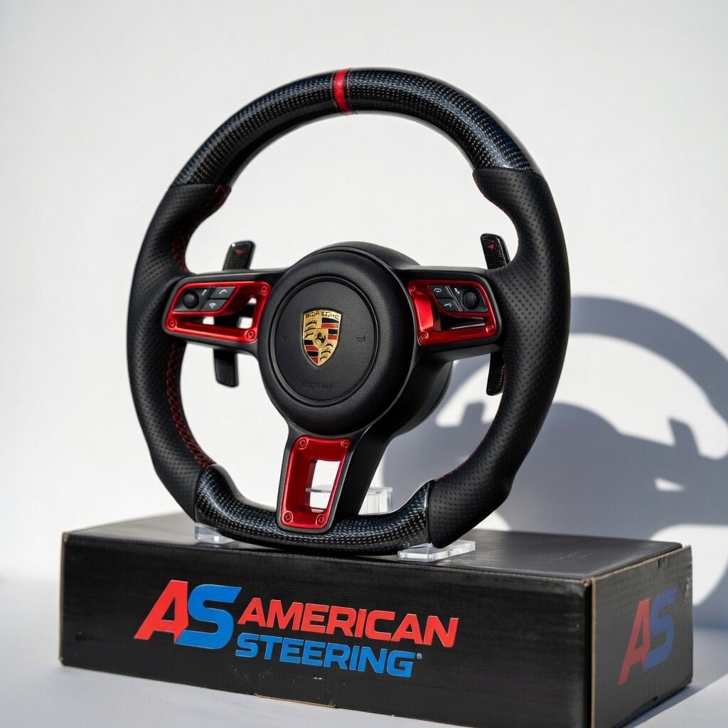 2018+ Porsche - Carbon Fiber Steering Wheel With Red Accent