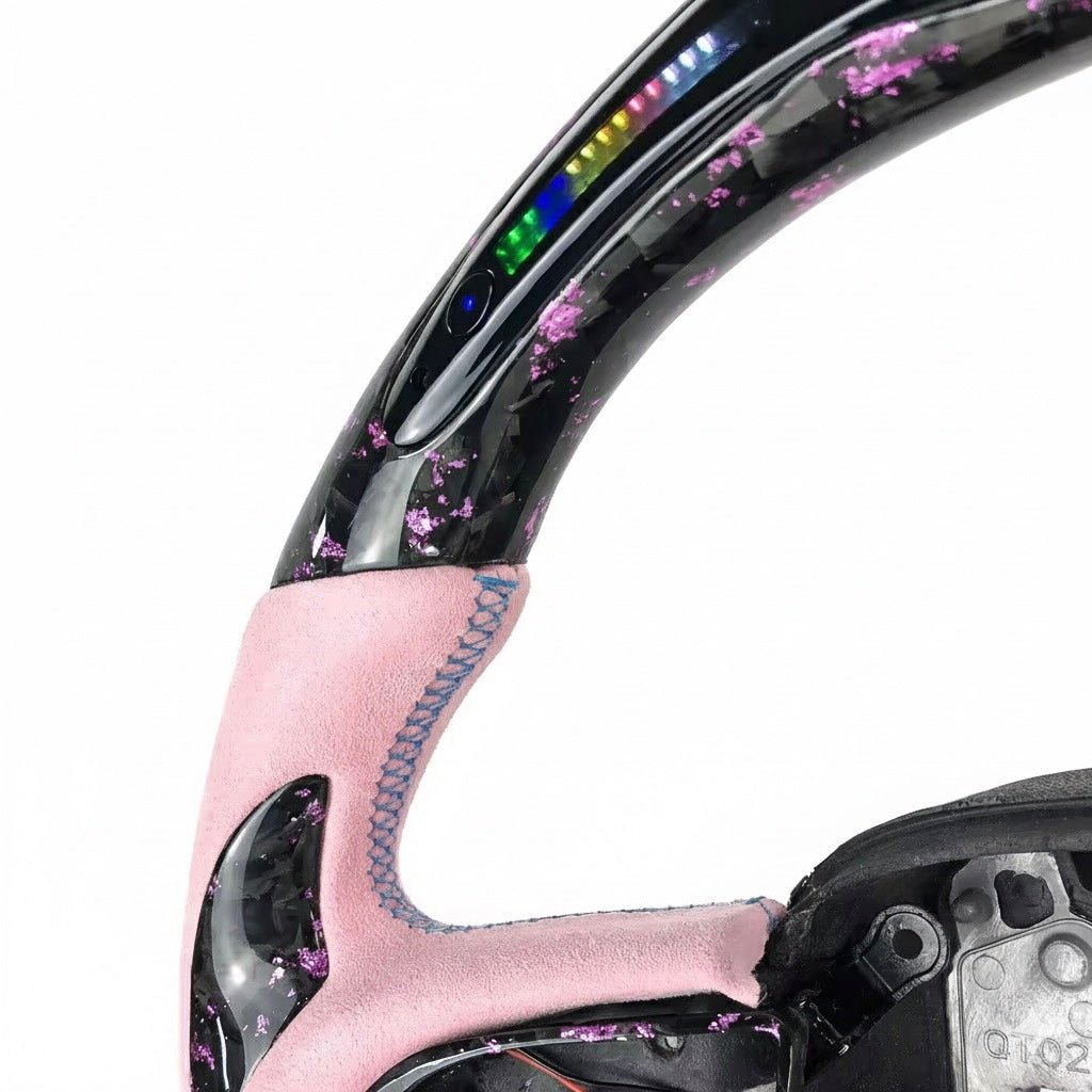 2015-2023 Dodge Durango/Charger/Challenger - Pink Forged Carbon Fiber Steering Wheel With Leather & Led Display - American Steering