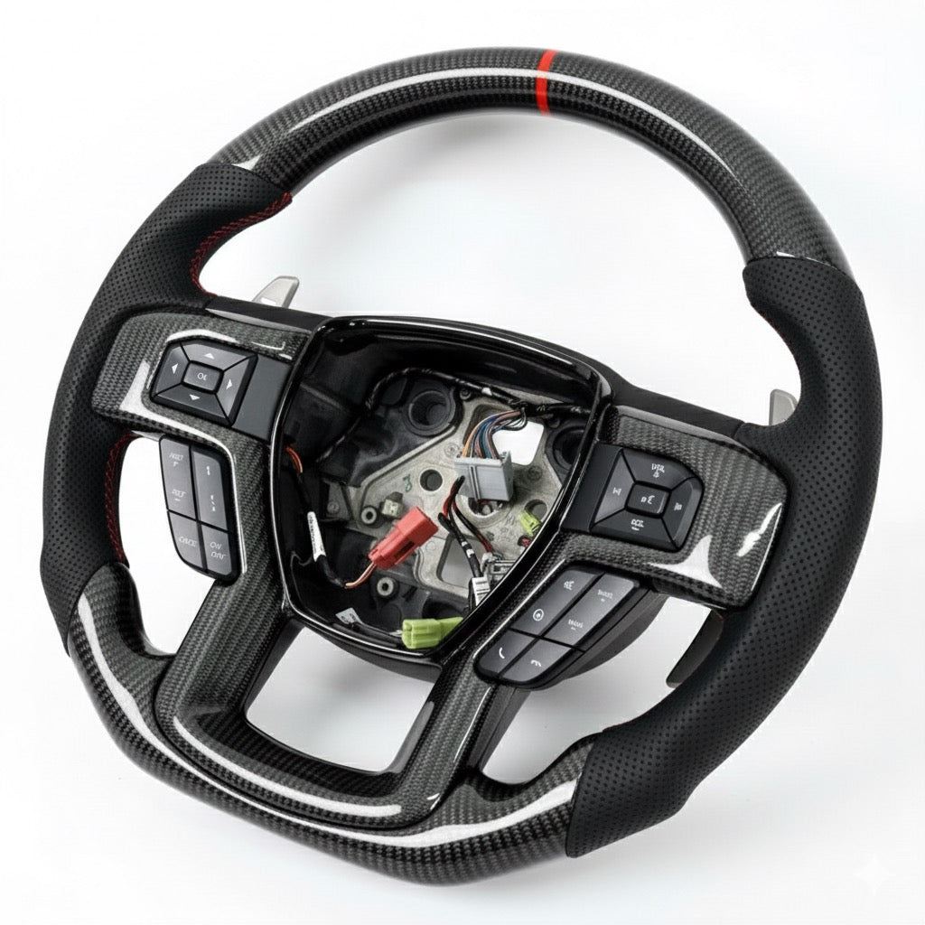 (2015-2022) Ford Raptor F250/F350 – Carbon Fiber With Leather Steering Wheel - American Steering