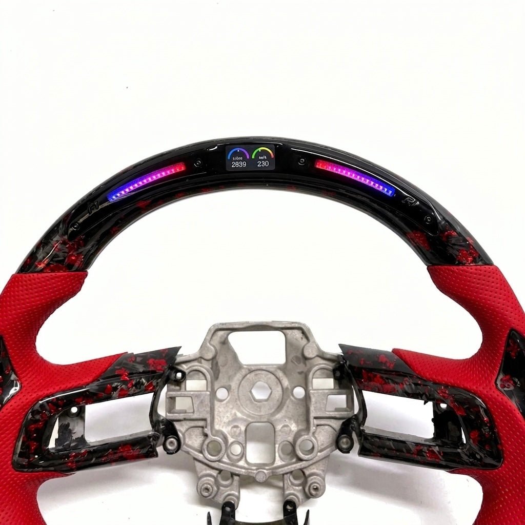 Ford Mustang (2018–2023) - Gloss Carbon Fiber Steering Wheel with Leather & Led Display