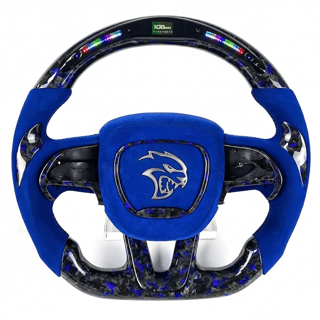 Custom Dodge Charger & Challenger Hellcat Carbon Fiber Steering Wheel With LED Display Premium Alcantara Grip