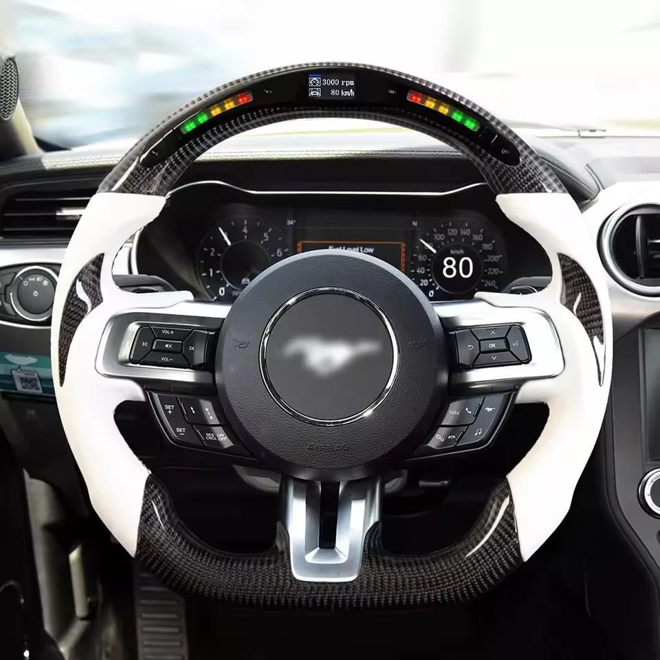 (2018-2020) Ford Mustang GT - Led Carbon Fiber Steering Wheel With Leather - American Steering