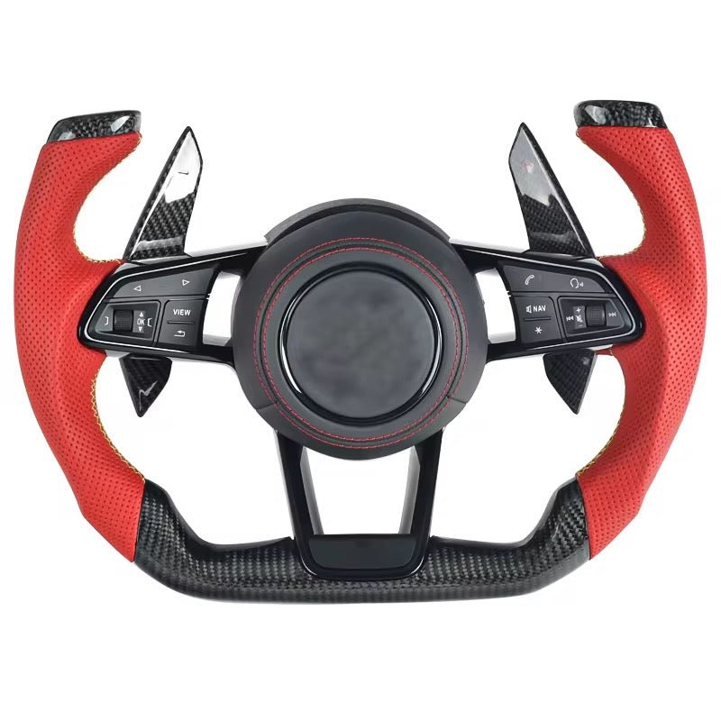2017+ Audi S3/S4/S5/S7/RS3/RS4/RS5/RS6/RS7/R8 - F1 Style Carbon Fiber Steering Wheel With Leather - American Steering
