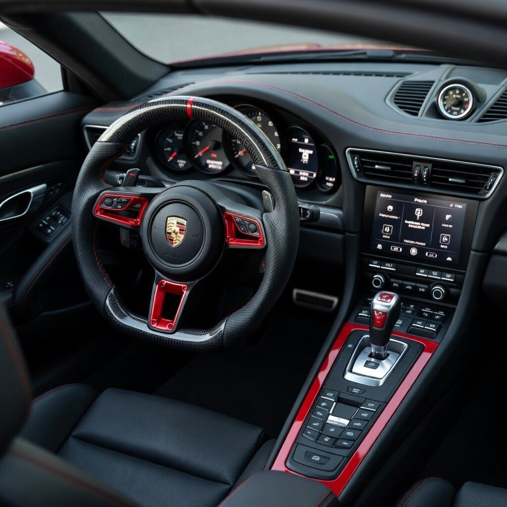 2018+ Porsche - Carbon Fiber Steering Wheel With Red Accent