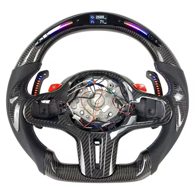 (2020+) BMW M2/M3/M4/M5/M8 - Leather Carbon Fiber Steering Wheel With Led - American Steering