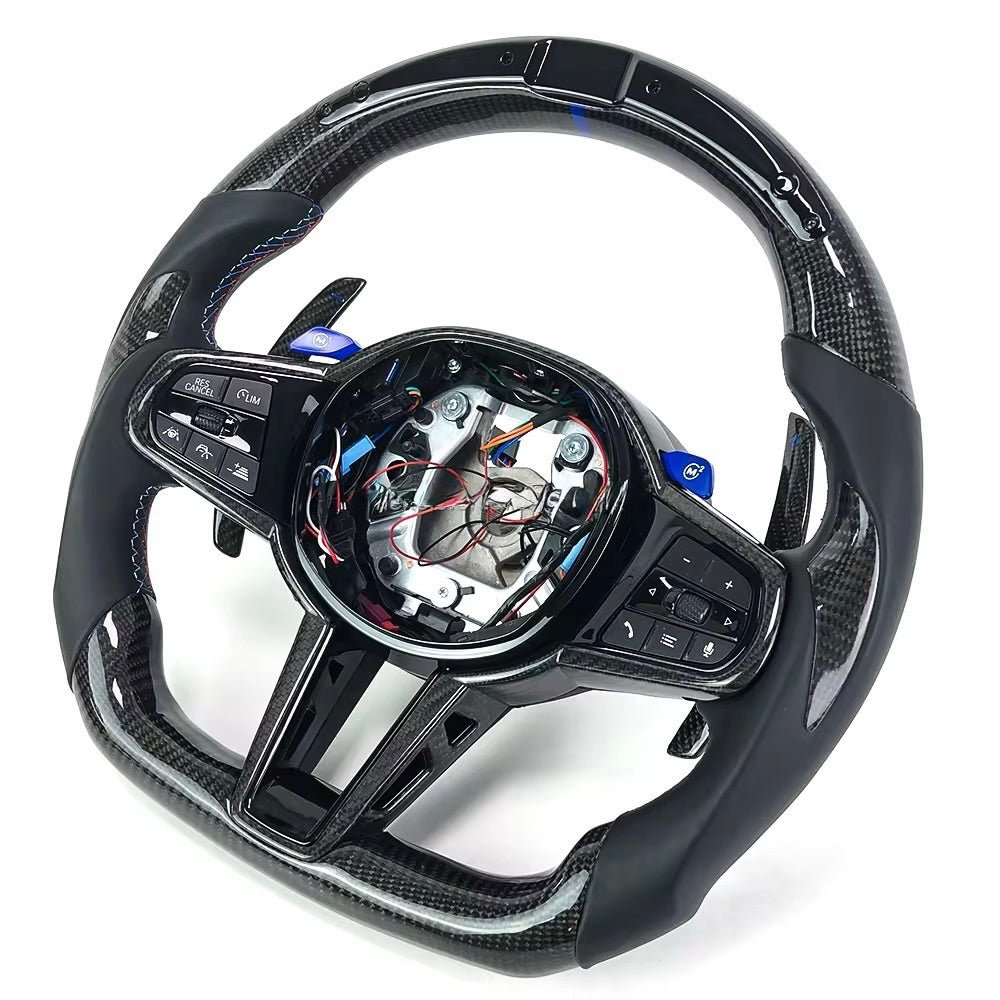 BMW G20 G30 G80 G82 G87 M2 M3 M4 M340I - Custom Carbon Fiber With Smooth Leather & Led Display Steering Wheel