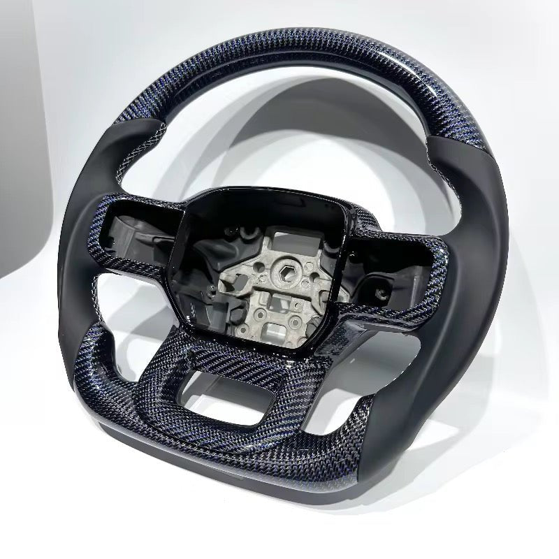 Ford Raptor - Custom Blue Carbon Fiber Steering Wheel With Leather Grips