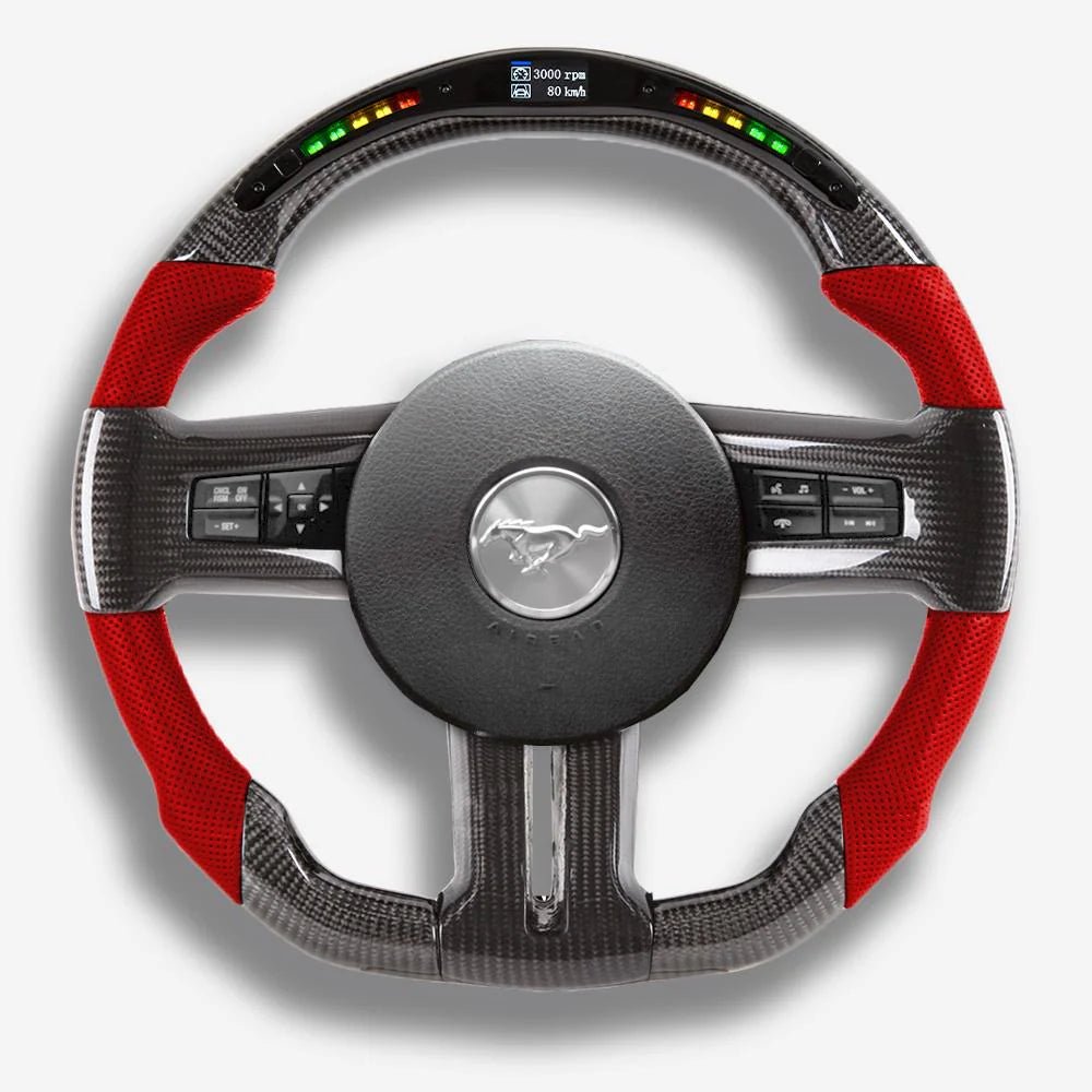 2010-2014 Ford Mustang - Custom Carbon Fiber Steering Wheel With Red Leather