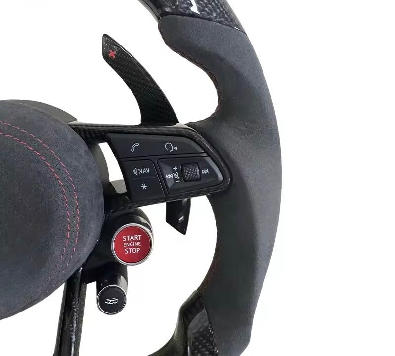 2017+ Audi S3/S4/S5/S7/RS3/RS4/RS5/RS6/RS7/R8 - Carbon Fiber With Alcantara & Led Display Steering Wheel - American Steering