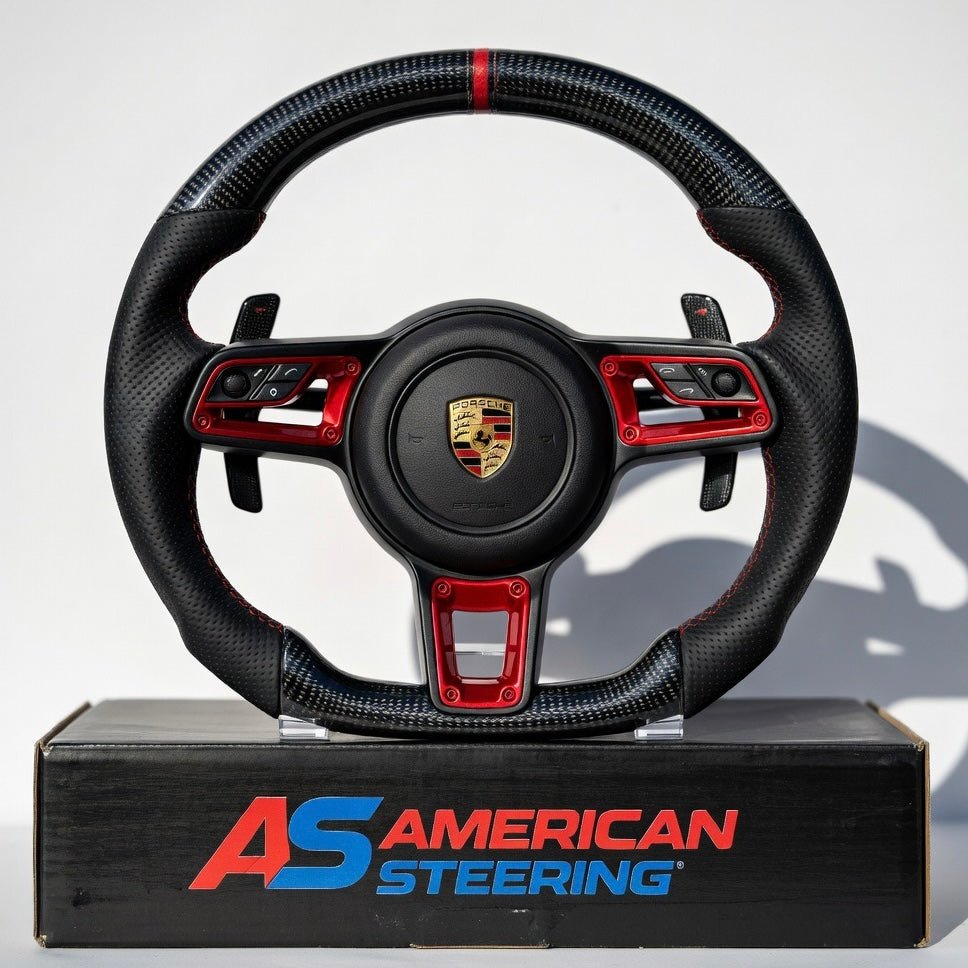 2018+ Porsche - Carbon Fiber Steering Wheel With Red Accent