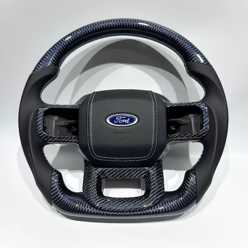 Ford Raptor - Custom Blue Carbon Fiber Steering Wheel With Leather Grips