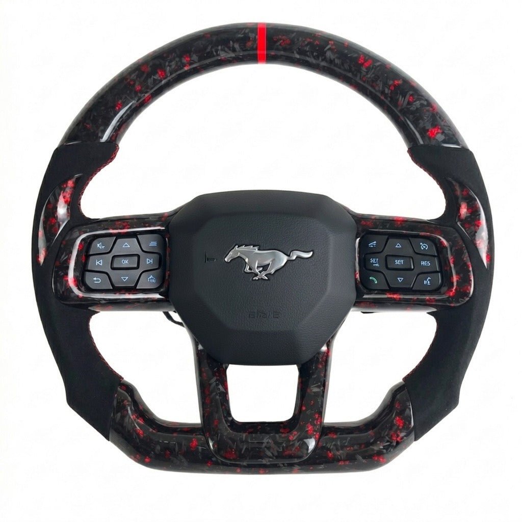 2024+ Ford Mustang - Red Forged Carbon Fiber Steering Wheel