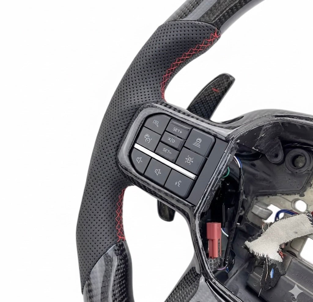 (2021-2024) Ford Raptor F150 – Blue Carbon Fiber With Leather Steering Wheel - American Steering
