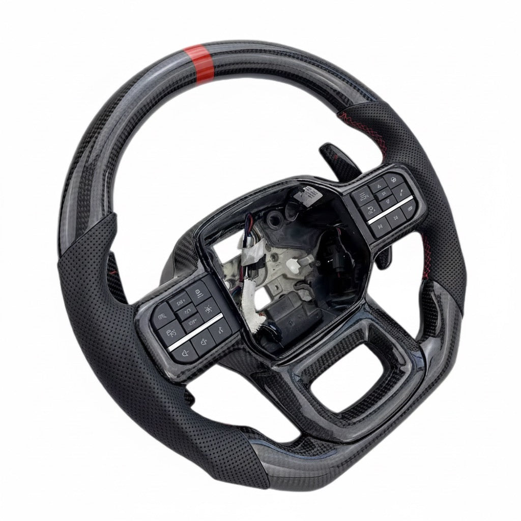 (2021-2024) Ford Raptor F150 – Blue Carbon Fiber With Leather Steering Wheel - American Steering