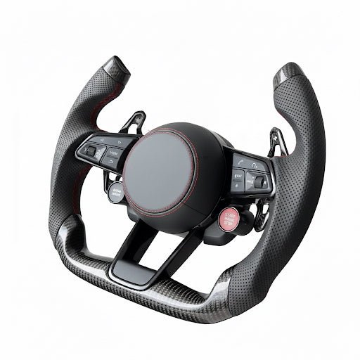 2017+ Audi S3/S4/S5/S7/RS3/RS4/RS5/RS6/RS7/R8 - F1 Style Carbon Fiber Steering Wheel With Leather - American Steering