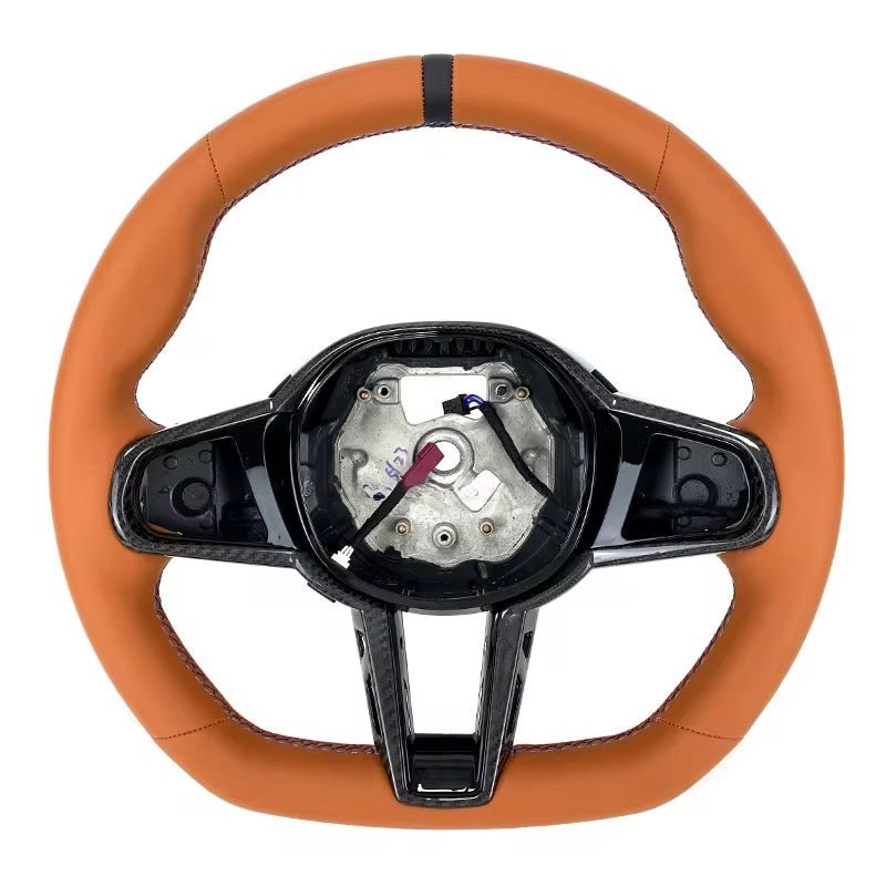 (2020+) BMW M2/M3/M4/M5/M8 - Carbon Fiber Steering Wheel With Orange Leather - American Steering