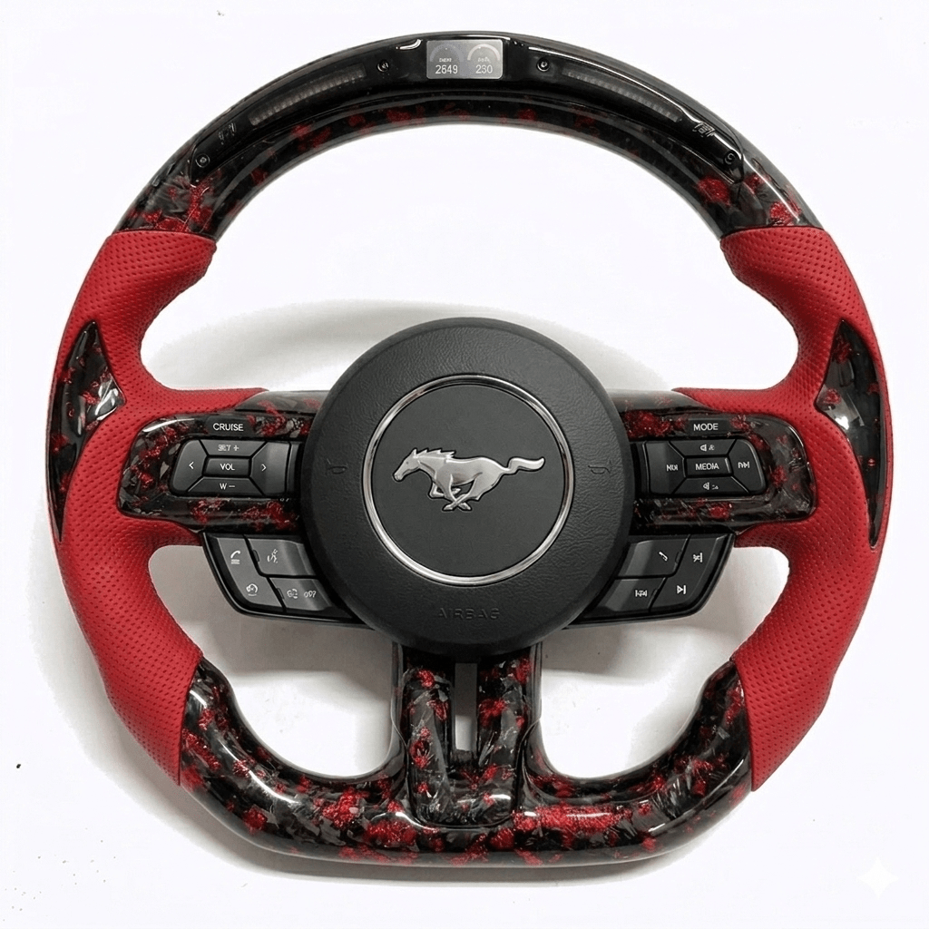 Ford Mustang (2018–2023) - Gloss Carbon Fiber Steering Wheel with Leather & Led Display
