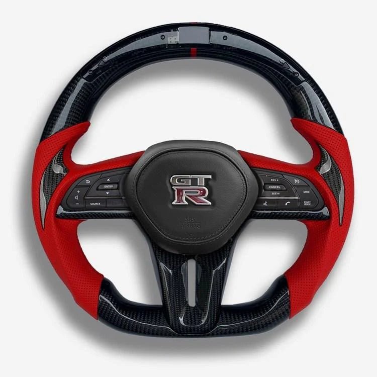 (2017-2021) Nissan GTR - Matte Carbon Fiber Led Steering Wheel With Leather - American Steering