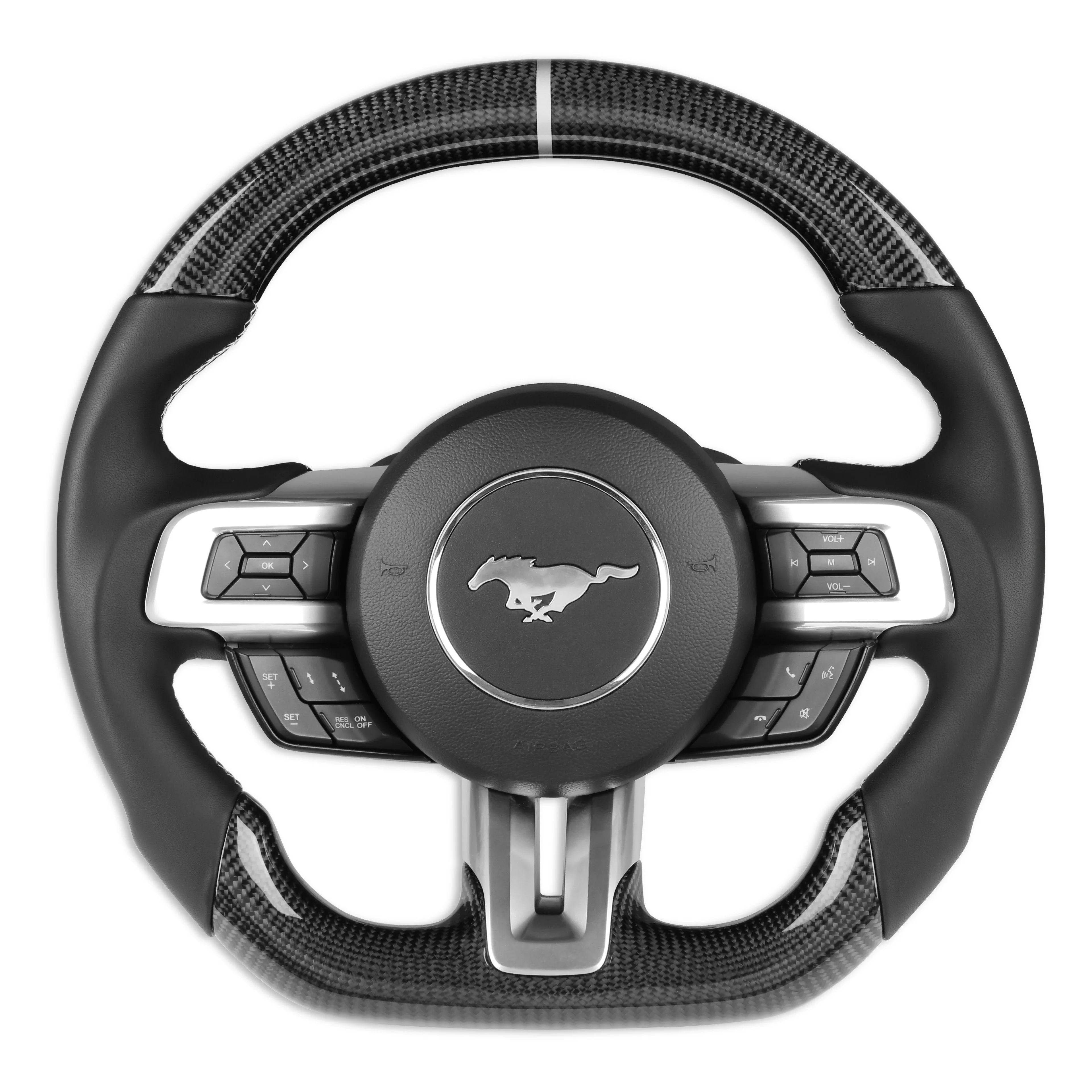 (2015-2017) Ford Mustang - Carbon Fiber Steering Wheel With Leather Grips - American Steering