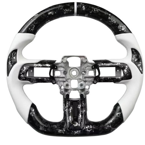 (2015-2023) Ford Mustang - Forged Carbon Fiber & White Leather Performance Steering Wheel - American Steering